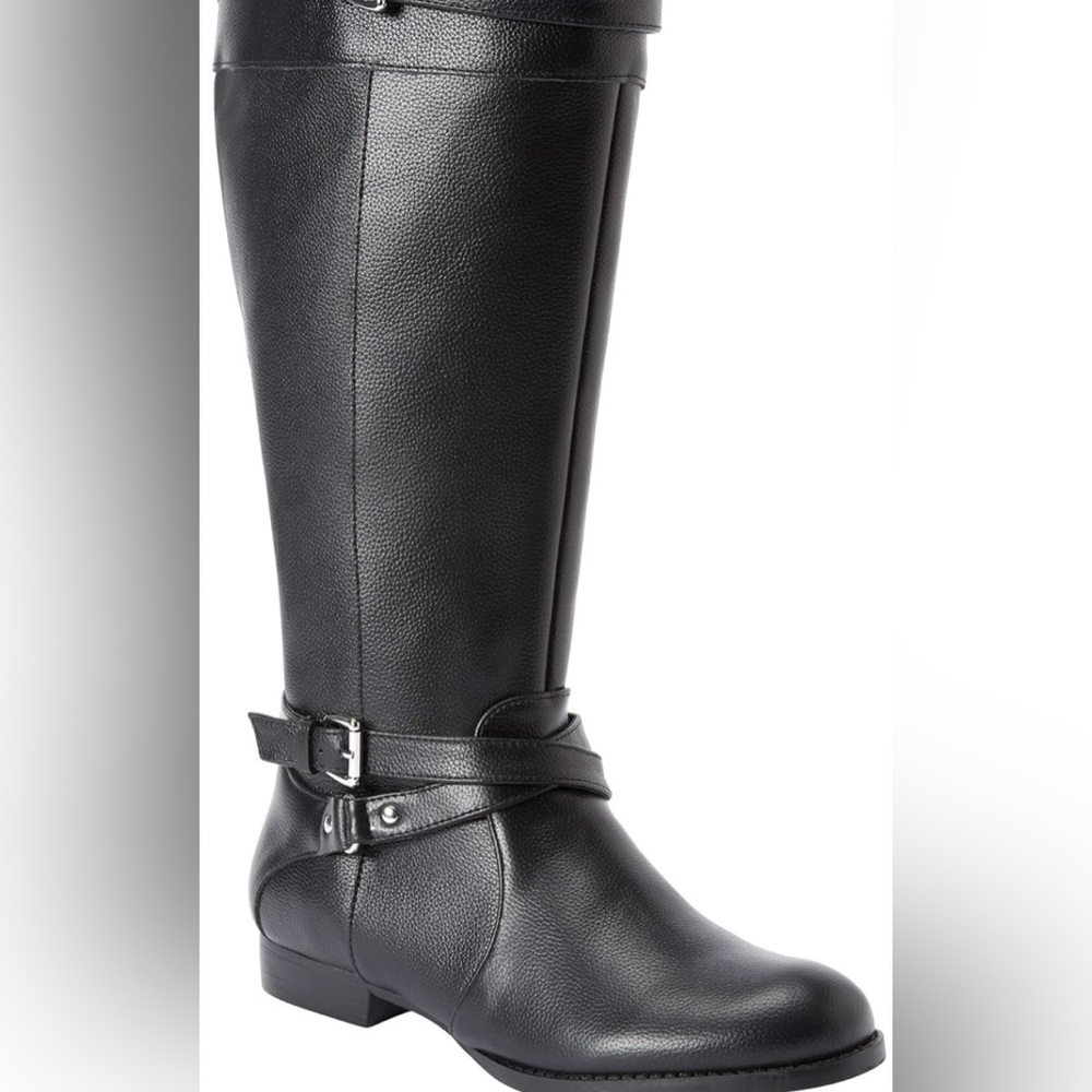 Black Comfortview Womens Wide Width, Wide Calf Leather Boots, Size 7-1/2W, New
